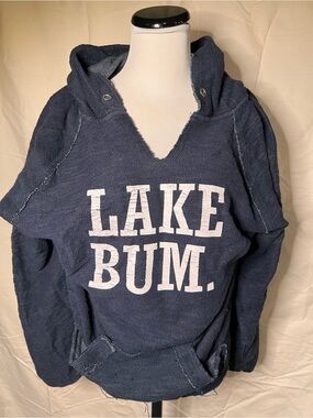 Oversized Women's dark navy blue Crewneck Sweater with Distressed Detail
